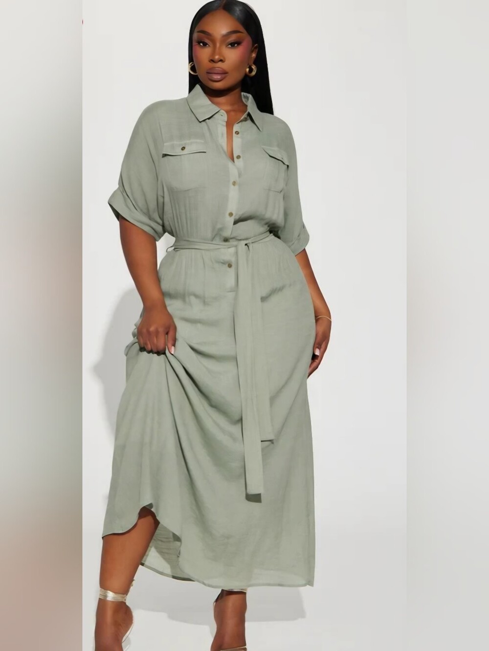 Midi Dress with Tie Waist